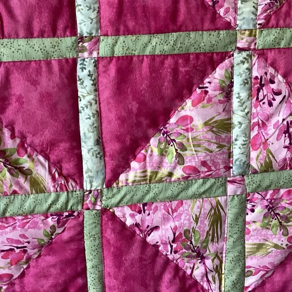 Elegant Pink and Green Patchwork Quilt